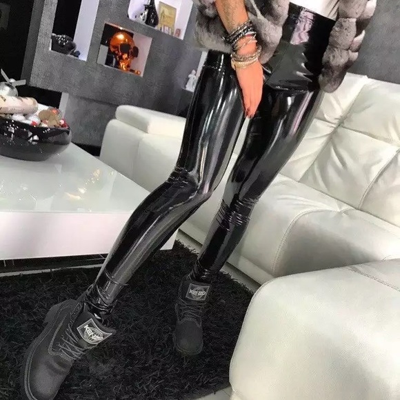 Women Black PU Leather High Waist Legging - Picture 7 of 10